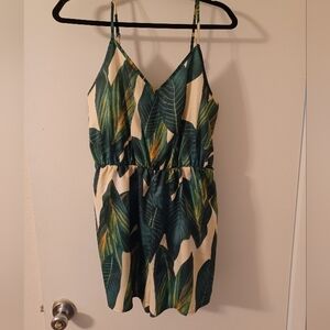 SHEIN Green Leaf Print Romper (Runs Small)